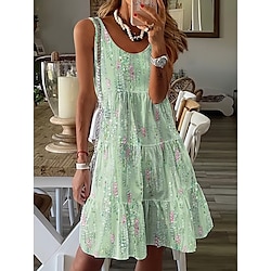 Women's Mini Dress Petite Dress Sundress Shift Dress Tank Dress Active Tropical Fashion Outdoor Vacation Holiday Regular Fit Floral Bohemian Sleeveless U Neck Pink Blue Green Summer Spring