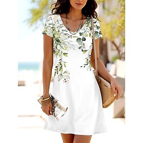 Women's Mini Dress Petite Dress T Shirt Dress Tee Dress A Line Dress Summer Dress Casual Daily Regular Fit Floral Graphic Short Sleeve Crewneck Pink Blue Green