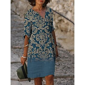 Women's Mini Dress Petite Dress T Shirt Dress Tee Dress Shift Dress Summer Dress Active Vintage Fashion Outdoor Vacation Work Regular Fit Floral Half Sleeve V