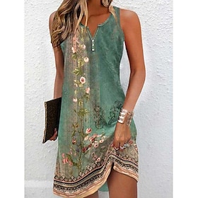 Women's Mini Dress Petite Dress T Shirt Dress Tee Dress Sundress A Line Dress Active Fashion Streetwear Outdoor Vacation Street Loose Fit Floral Sleeveless V N