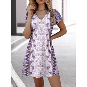 Women's Mini Dress Petite Dress T Shirt Dress Tee Dress Sundress A Line Dress Elegant Vintage Stylish Vacation Casual Daily Regular Fit Floral Graphic Short Sl