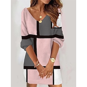 Women's Mini Dress Semi Formal Dress Petite Dress Shift Dress Print Dress Vintage Fashion Streetwear Outdoor Work Daily Loose Fit Geometric Plaid Color Block 3