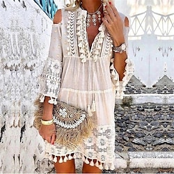 Women's Mini Dress Shift Dress Boho Dress Vacation Casual Outdoor Vacation Daily Loose Fit Pure Color 3/4 Length Sleeve V Neck White Pink Blue Purple Summer Spring