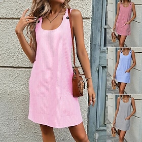 Women's Mini Dress Shift Dress Slip Dress Casual Outdoor Going out Regular Fit Stripe Sleeveless U Neck Black Pink Red Blue Summer