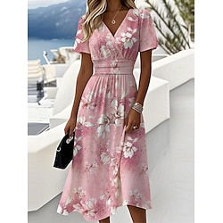 Women's Mini Dress Slip Dress Vacation Casual Beach Going out Beach Regular Fit Floral Graphic Short Sleeve V Neck Pink Blue Summer Spring