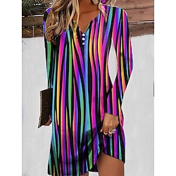 Women's Mini Dress Stripe Button Print Split Neck Daily Date Long Sleeve Summer Spring