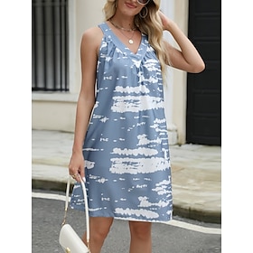 Women's Mini Dress Sundress Summer Dress Slip Dress Casual Daily Regular Fit Geometric Sleeveless Halter Neck Blue Summer