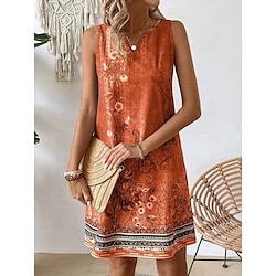 Women's Mini Dress Sundress Summer Dress Strapless Dress Casual Daily Regular Fit Floral Sleeveless V Neck Orange Summer