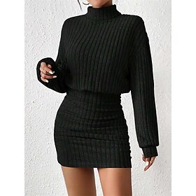 Women's Mini Dress Sweater Dress Bodycon Dress Elegant Casual Cocktail Vacation Street Casual Regular Fit Graphic Plain Long Sleeve Turtleneck Black Gray Summe