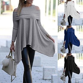 Women's Mini Dress Sweater Dress Modern Mature Outdoor Winter Dress Vacation Regular Fit Pure Color Long Sleeve Boat Neck Off Shoulder Black White Blue Gray Su