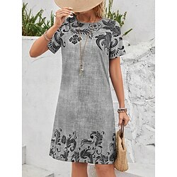 Women's Mini Dress T Shirt Dress Tee Dress Shift Dress Summer Dress Formal Work Daily Regular Fit Floral Graphic Paisley Short Sleeve Crew Neck Gray Summer Spring