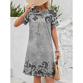 Women's Mini Dress T Shirt Dress Tee Dress Shift Dress Summer Dress Formal Work Daily Regular Fit Floral Graphic Paisley Short Sleeve Crew Neck Gray Summer Spr