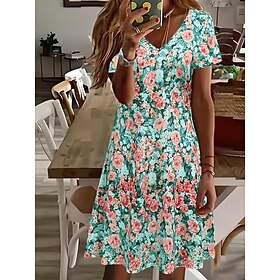 Women's Mini Dress T Shirt Dress Tee Dress Sundress Summer Dress Vacation Casual Beach Daily Going out Regular Fit Floral Graphic Short Sleeve V Neck Pink Blue