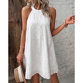 Women's Mini Dress White Dress Casual Dress Cut Out Dress Summer Dress Fashion Outdoor Holiday Date Regular Fit Plain Sleeveless Halter Neck Orange Green Beige