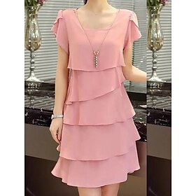 Women's Mini Dress Work Dresses Formal Wedding Guest Evening Party Regular Fit Graphic Short Sleeve Crew Neck Black Pink Wine Red Summer