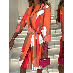 Women's Mini Dress Wrap Dress A Line Dress Casual Outdoor Going out Standard Fit Graphic Color Block 3/4 Length Sleeve Turndown Black Fuchsia Orange Green Summer Spring