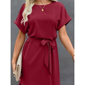 Women's Mini Dress Wrap Dress T Shirt Dress Tee Dress Solid Color Casual Vacation Street Casual Regular Fit Graphic Short Sleeve Crew Neck Pink Wine Navy Blue