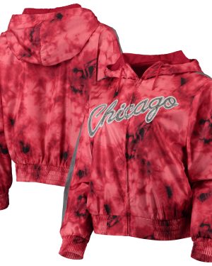 Women's Mitchell & Ness Red Chicago Bulls Galaxy Sublimated Windbreaker Pullover Full-Zip Hoodie