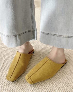 Women's Mules Loafers Square Toe Bakcless Flat Mules
