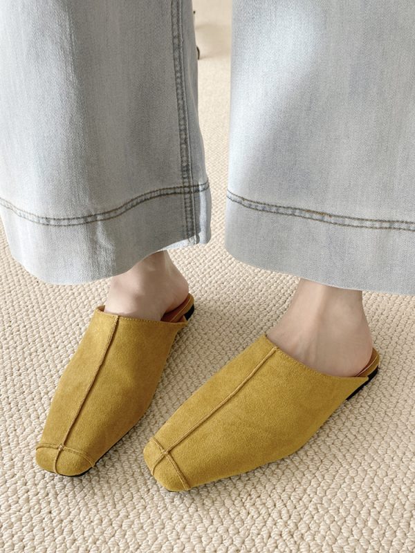 Women's Mules Loafers Square Toe Bakcless Flat Mules