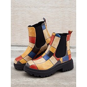 Women's Multicolor Patchwork Chelsea Boots - Modern Chunky Sole with Elastic Side Panels for Retro and Casual Styling