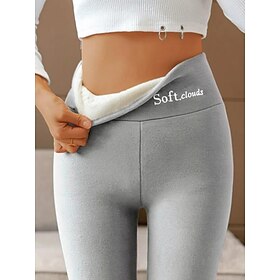 Women's Normal Fleece Pants Tights Leggings Casual Lounge Ankle-Length High Waist Solid Color Tummy Control Butt Lift Comfort Stretchy Daily Weekend light gray