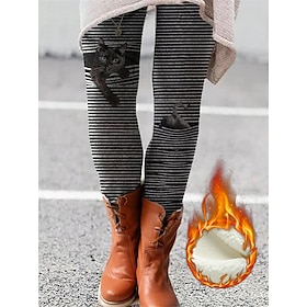 Women's Normal Tights Leggings Fashion Designer Tights Full Length Mid Waist Graphic Cat Flower / Floral Print Tummy Control Butt Lift Comfort High Elasticity