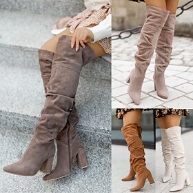 Women's Over-the-Knee Slouchy Boots with Block Heel, Stylish Suede Design Available in Multiple Colors for Fall and Winter Outfits