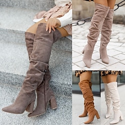 Women's Over-the-Knee Slouchy Boots with Block Heel, Stylish Suede Design Available in Multiple Colors for Fall and Winter Outfits