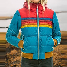 Women's Parka Outdoor Street Daily Fall Winter Regular Coat Regular Fit Windproof Warm Comtemporary Stylish Casual Jacket Long Sleeve Color Block Stripes with
