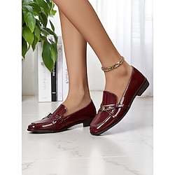 Women's Patent Leather Loafers with Low Heels, Slip-On Dress Shoes for Office, Commute and Formal Occasions