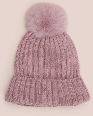 Womens Pink Knit Thinsulate Bobble Beanie Hat