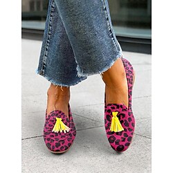 Women's Pink Leopard Print Loafers with Yellow Tassel - Bold and Stylish Slip-On Shoes for a Trendy Statement Look
