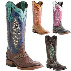 Women's Pink and Black Faux Leather Western Cowboy Boots with Intricate Embroidery - Knee-High Rodeo Boots for Country and Festival Wear