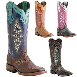 Women's Pink and Black Faux Leather Western Cowboy Boots with Intricate Embroidery - Knee-High Rodeo Boots for Country and Festival Wear
