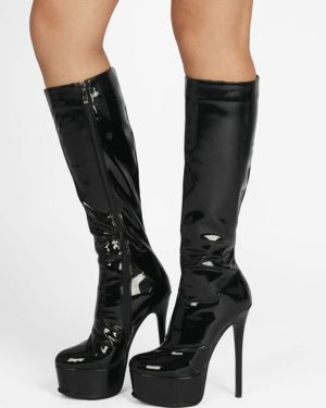 Women's Platform Stiletto Heel Knee High Boots Patent Leather