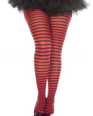 Women's Plus Black and Red Striped Stockings | Fancy Dress Costume Tights