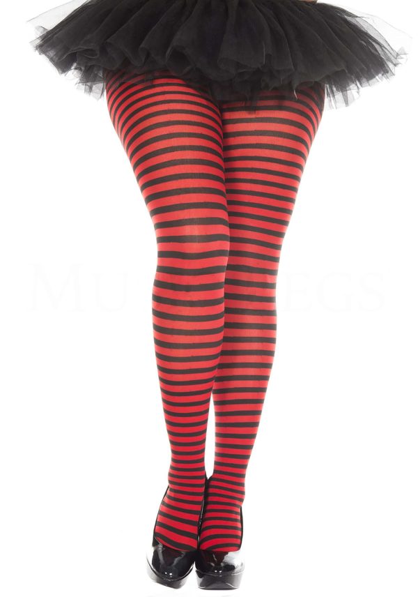 Women's Plus Black and Red Striped Stockings | Fancy Dress Costume Tights