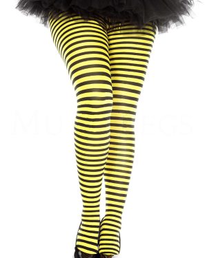 Women's Plus Black and Yellow Striped Tights | Fancy Dress Costume Tights