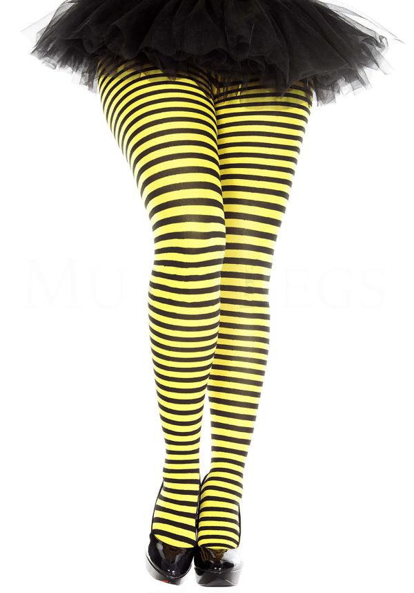 Women's Plus Black and Yellow Striped Tights | Fancy Dress Costume Tights