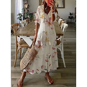 Women's Plus Size Long Dress Maxi Dress Casual Dress Boho Dress Print Dress Peplum Dresses Romantic Classic Elegant Dress Puff Sleeve Vacation Daily Summer Dre