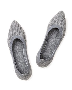 Womens Pointed Toe Ballet Flat Knit Dress Shoes Low Wedge Flat Shoes