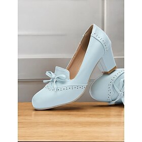 Women's Preppy Style Light Blue Faux Leather Loafers with Bow Detail - Comfortable and Stylish for Work or Casual Wear