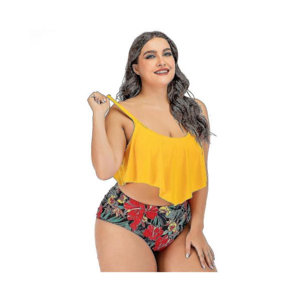 Women's Printing Ruffle High Waist Plus Size Split Swimsuit Bikini Beachwear