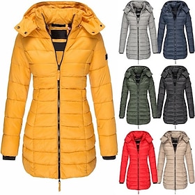 Women's Puffer Jacket Insulated Jacket Hiking Windbreaker Winter Outdoor Thermal Warm Waterproof Windproof Outerwear Mid Length Visible Zipper Fishing Climbing