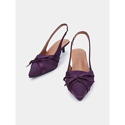 Women's Purple Satin Bow Slingback Kitten Heels - Stylish Evening Romantic Date Shoes