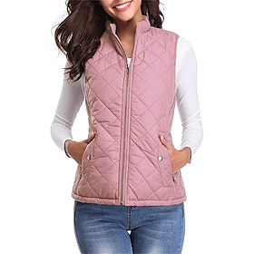 Women's Quilted Vest Crop Sleeveless Winter Coat Lightweight Puffer Gilet Warm Windproof Outerwear with Pockets Zip up Fall Street Casual Jacket Light Blue cla