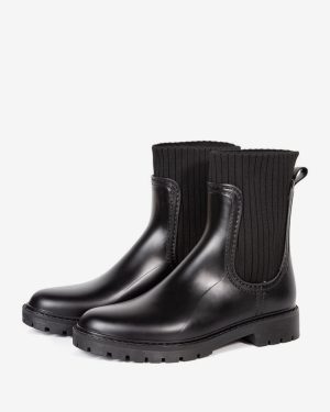 Women's Rain Boots Black Round Toe Waterproof Chelsea Boots