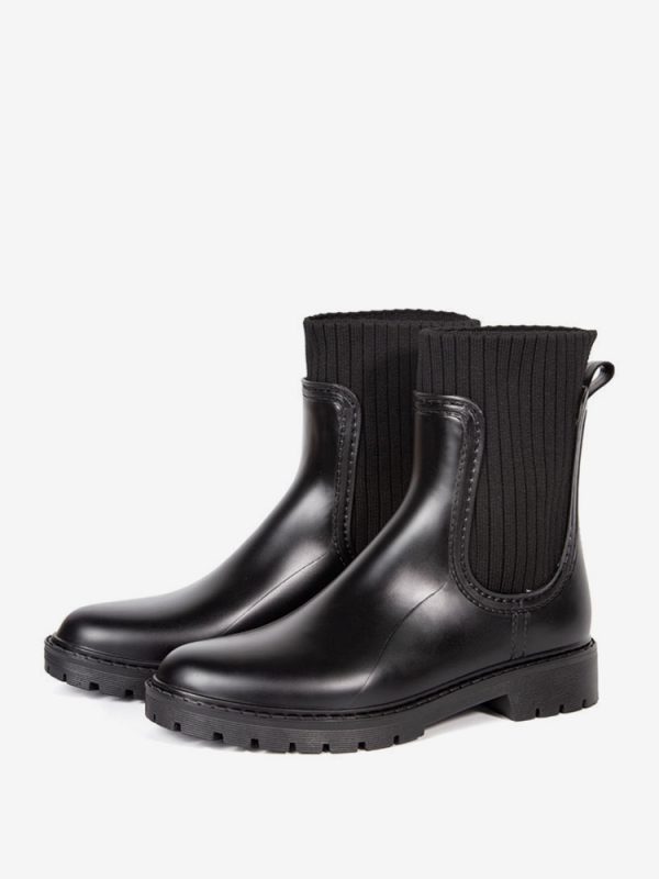 Women's Rain Boots Black Round Toe Waterproof Chelsea Boots