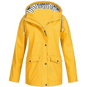 Women's Rain Jacket Hiking Raincoat Waterproof Jacket Outdoor Windproof Quick Dry Lightweight Hooded Windbreaker Parka Trench Coat Top Camping Hunting Fishing